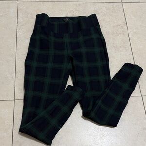 LOFT Dark Green Checkered Leggings